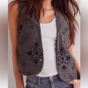 Free People We the Free NWT Suede embellished vest small country western grey